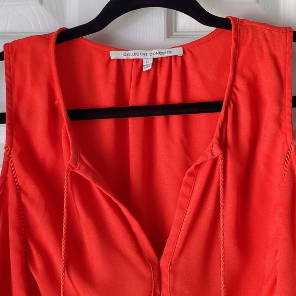 Collective Concepts Red/Orange Sleeves Top with Tassels - Picture 5 of 7